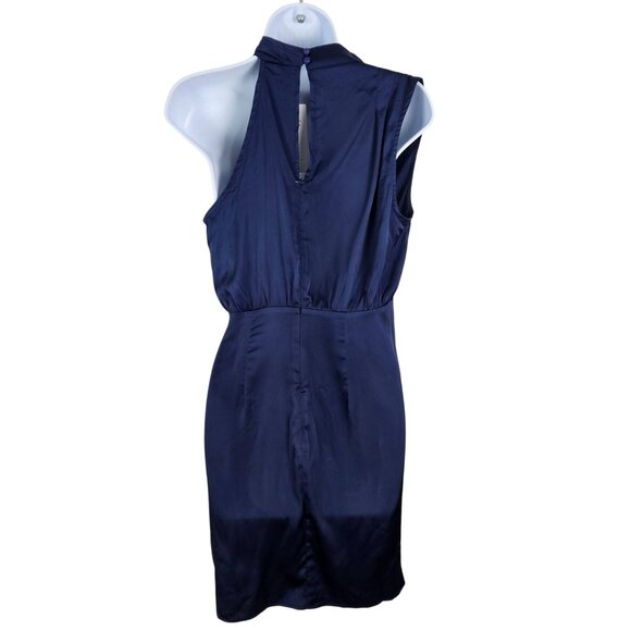 Zesica Womens Satin Wrap Dress With Keyhole Back & Side Tie In Dark Blue Size S - Picture 5 of 13